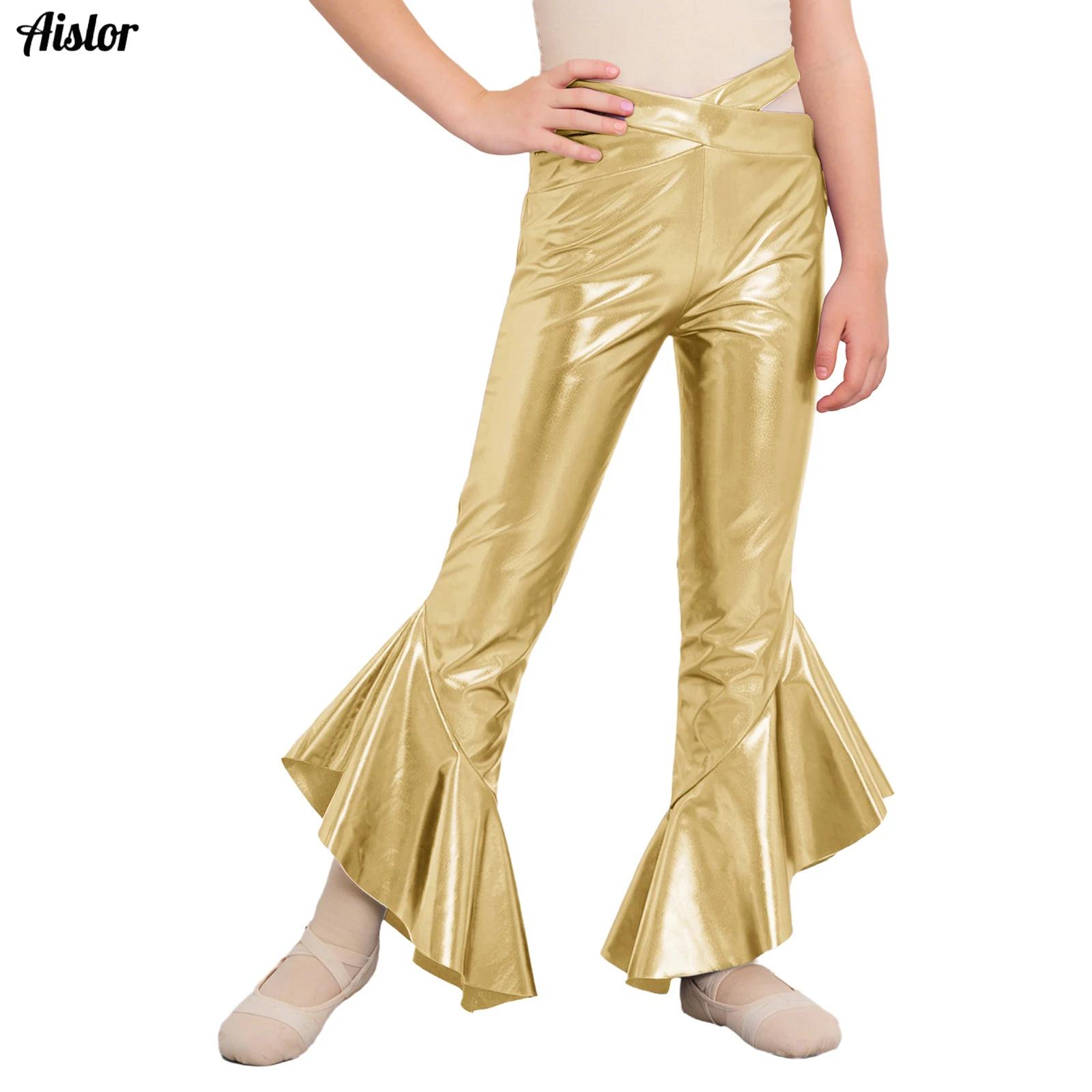 Wide Leg Trouser 70S - Kids Girls Shiny Metallic Flared Trousers