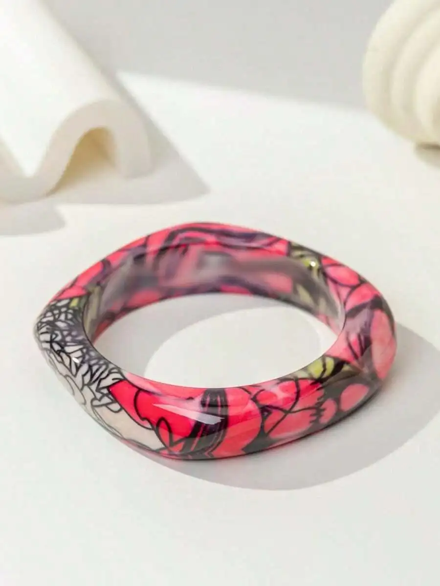 Vintage Fashion Retro Outfit - Retro Floral Resin Bangle Aesthetic Daily
