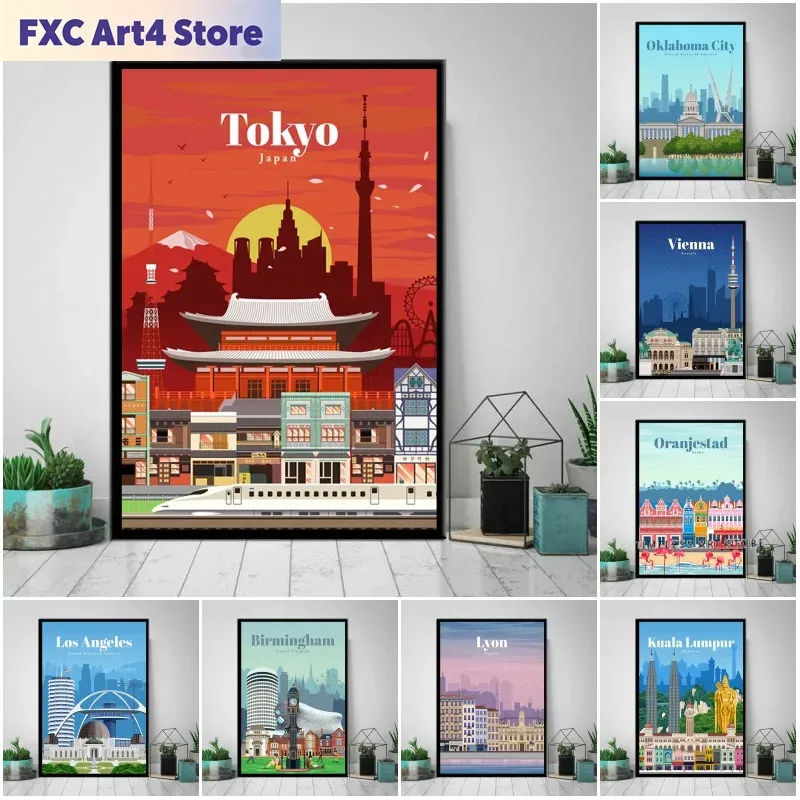 Vintage Fashion Wall Art - Frameless Tokyo Ottawa Prague Sydney City