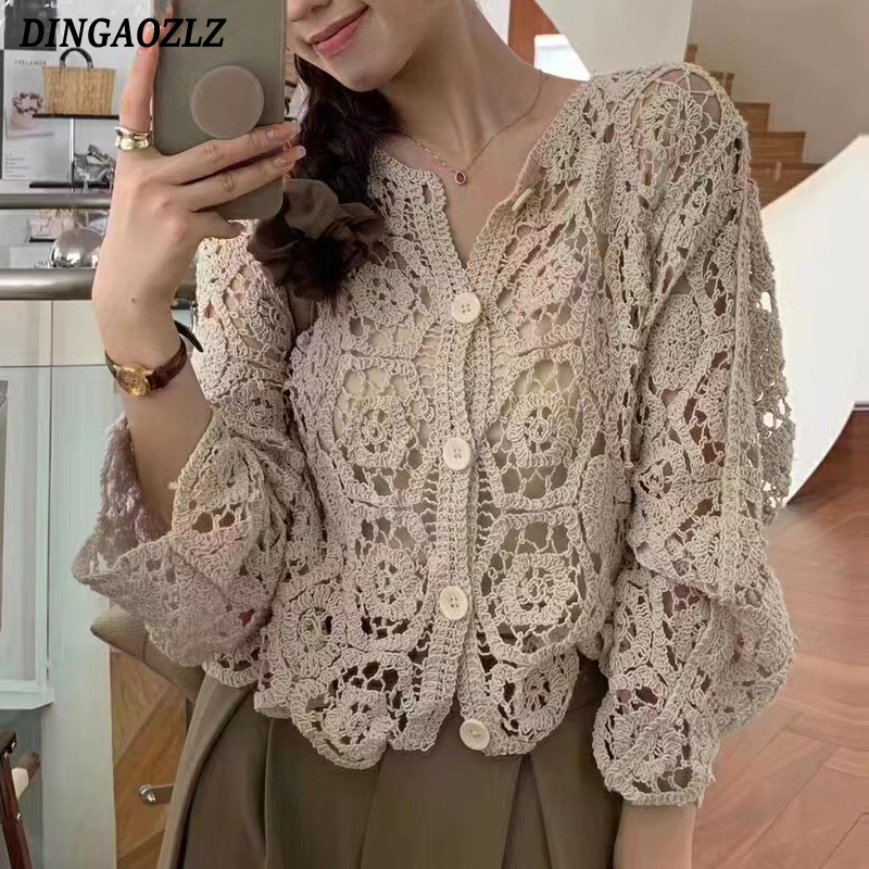 Vintage Fashion Retro Outfit - Retro Hook Flower Hollow Out Tops