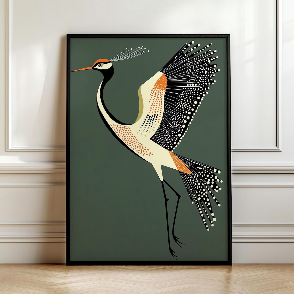 Vintage Fashion Wall Art - Fancy Flying Crane, Art Deco Wall
