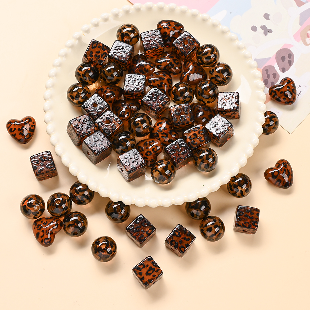 Vintage Fashion Jewelry Necklaces - 20pcs Vintage Leopard Pattern Beads Amber