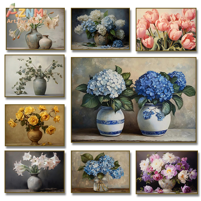 Vintage Fashion Wall Art - AZNM Vintage Flower Vase Canvas Wall