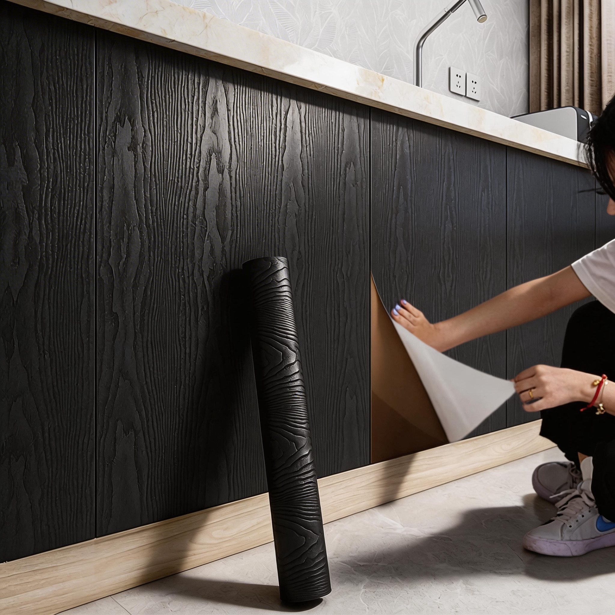 Black wood grain thickening wa - Vintage Fashion Wallpaper avaliação e preço