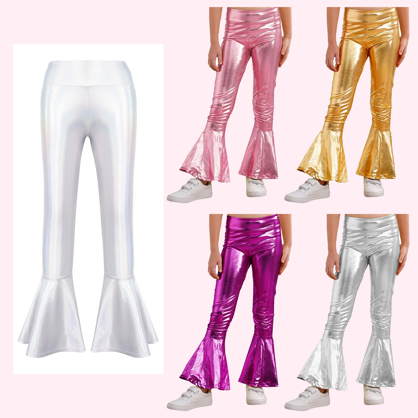 Kids Girls Shiny Flared Trouse - Wide Leg Trouser 70S avaliação e preço
