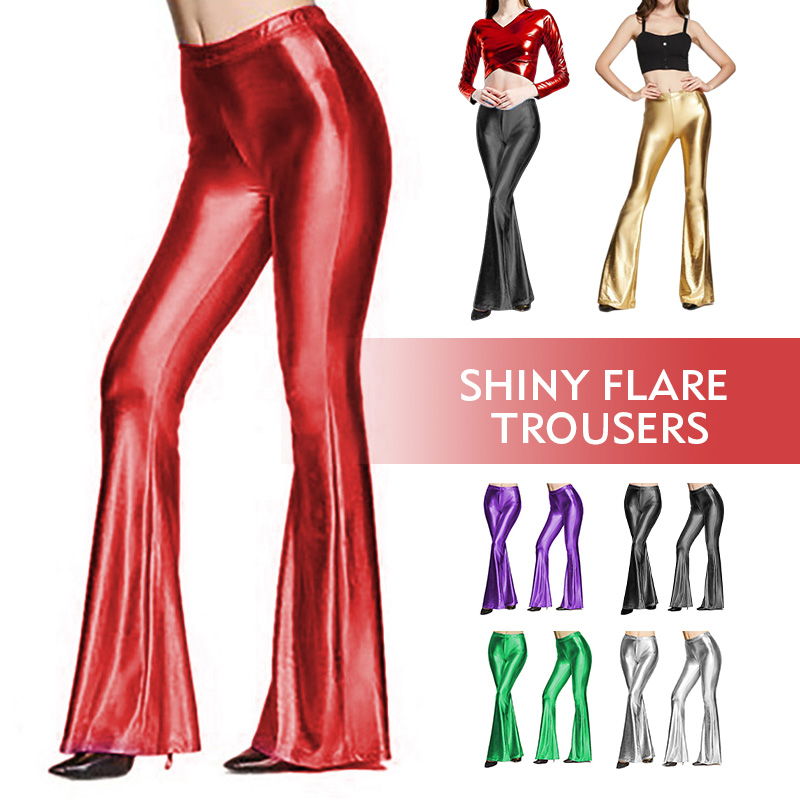 Women Shiny Flare Trousers Met - Wide Leg Trouser 70S avaliação e preço