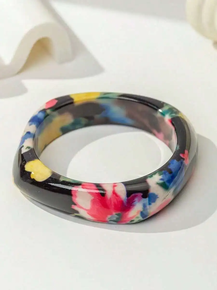 Retro Floral Resin Bangle Aest - Vintage Fashion Retro Outfit avaliação e preço