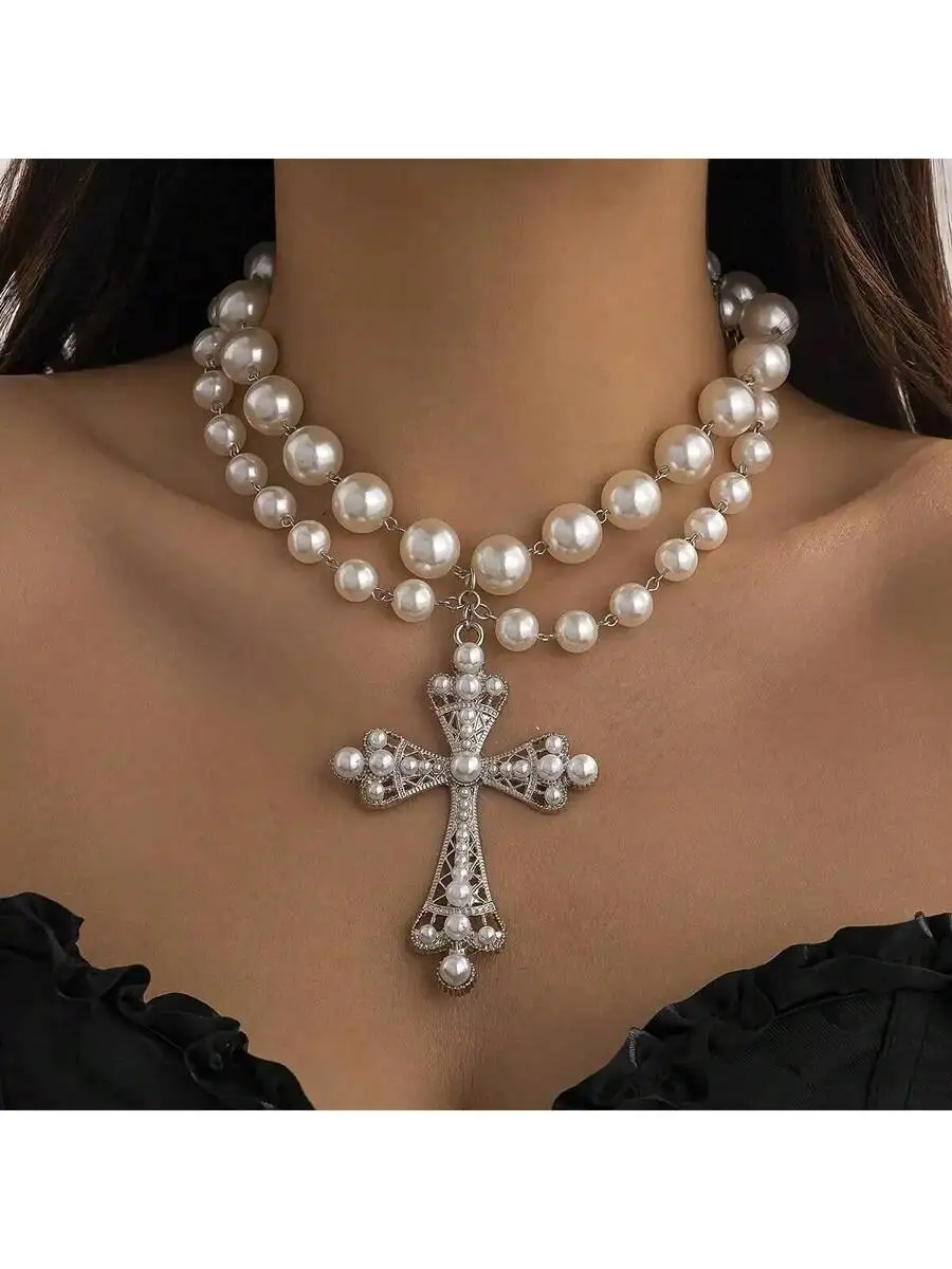 Double Beaded Cross Pendant Ne - Vintage Fashion Jewelry Necklaces avaliação e preço