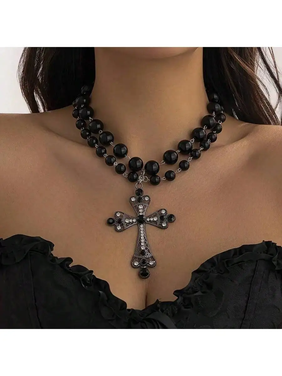Double Beaded Cross Pendant Ne - Vintage Fashion Jewelry Necklaces avaliação e preço