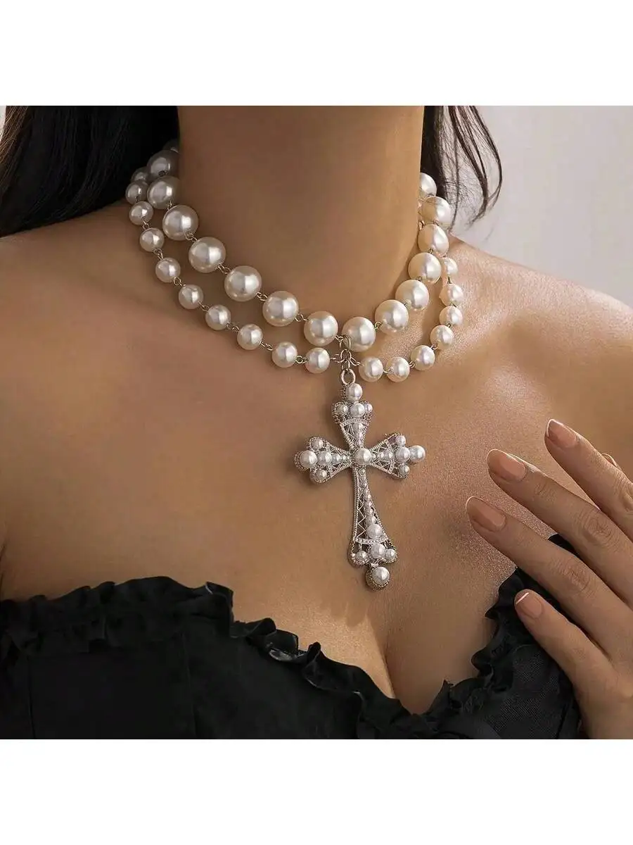 Double Beaded Cross Pendant Ne - Vintage Fashion Jewelry Necklaces avaliação e preço