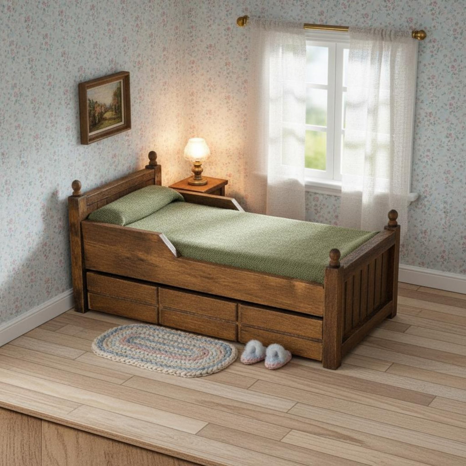 1:12 Scale Wooden Bed Handmade - Vintage Fashion Doll avaliação e preço