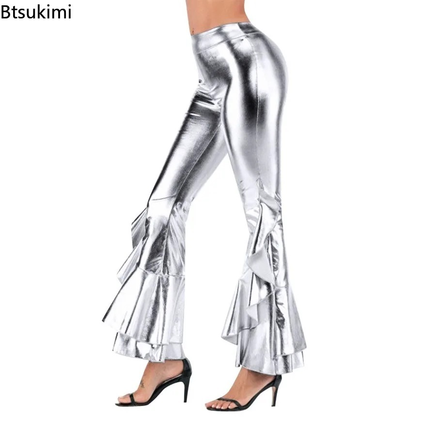 Women's Shiny Flare Trousers M - Wide Leg Trouser 70S avaliação e preço