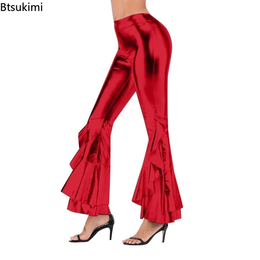 Women's Shiny Flare Trousers M - Wide Leg Trouser 70S avaliação e preço