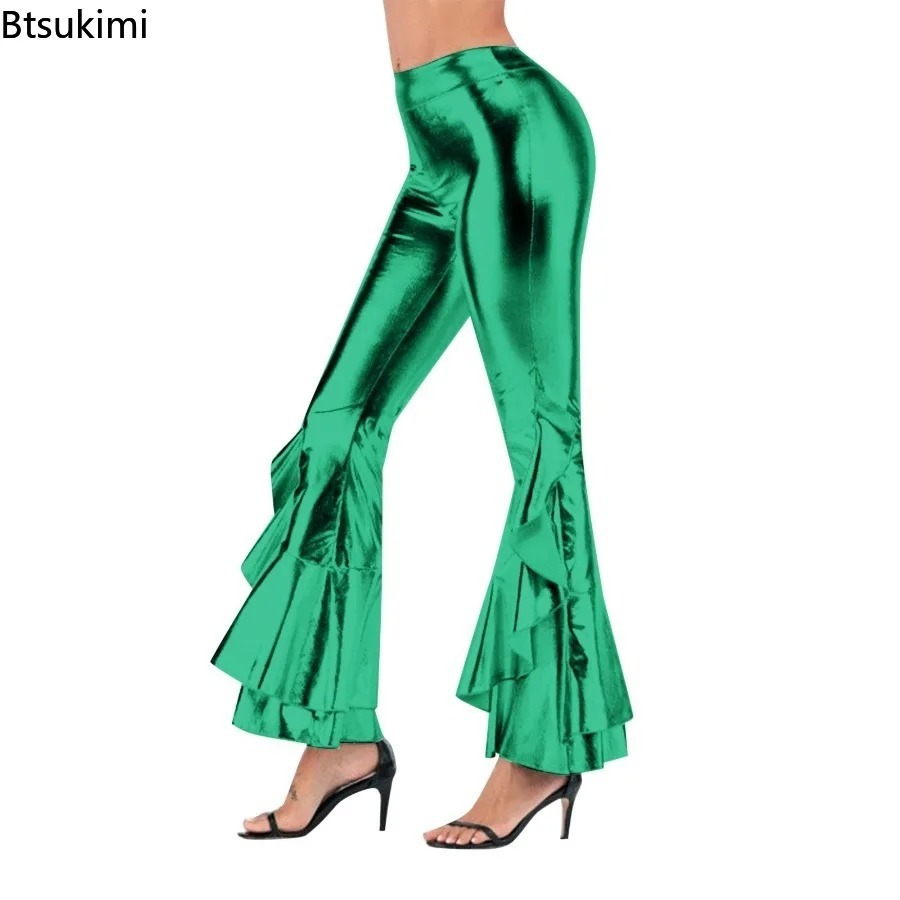Women's Shiny Flare Trousers M - Wide Leg Trouser 70S avaliação e preço