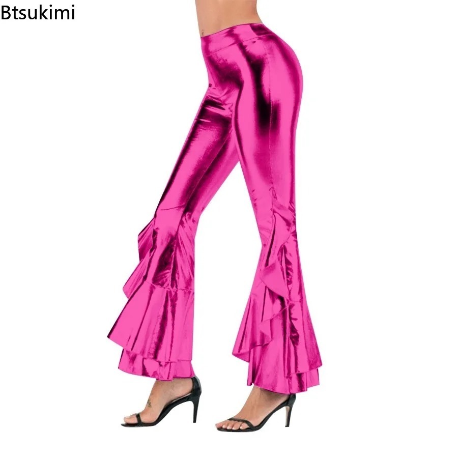 Women's Shiny Flare Trousers M - Wide Leg Trouser 70S avaliação e preço