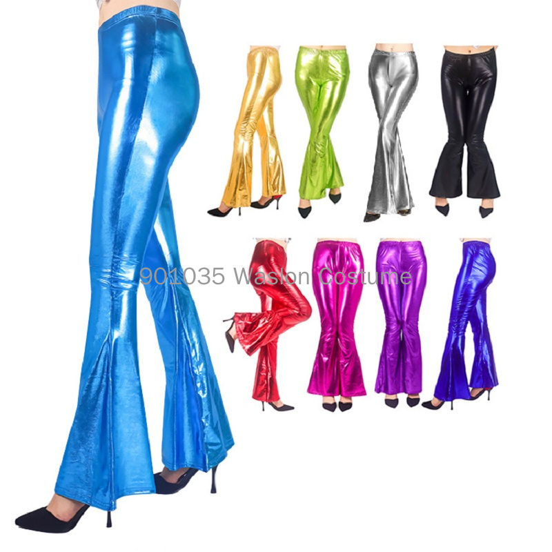 Women Shiny Flare Trousers Las - Wide Leg Trouser 70S avaliação e preço
