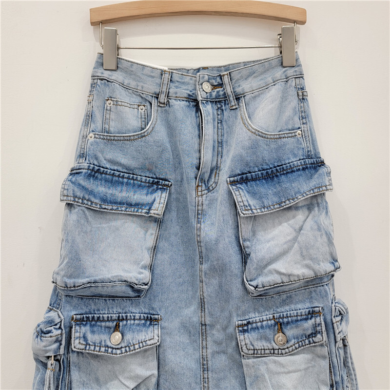Women's Denim Workwear Skirt H - Vintage Fashion Influencer avaliação e preço