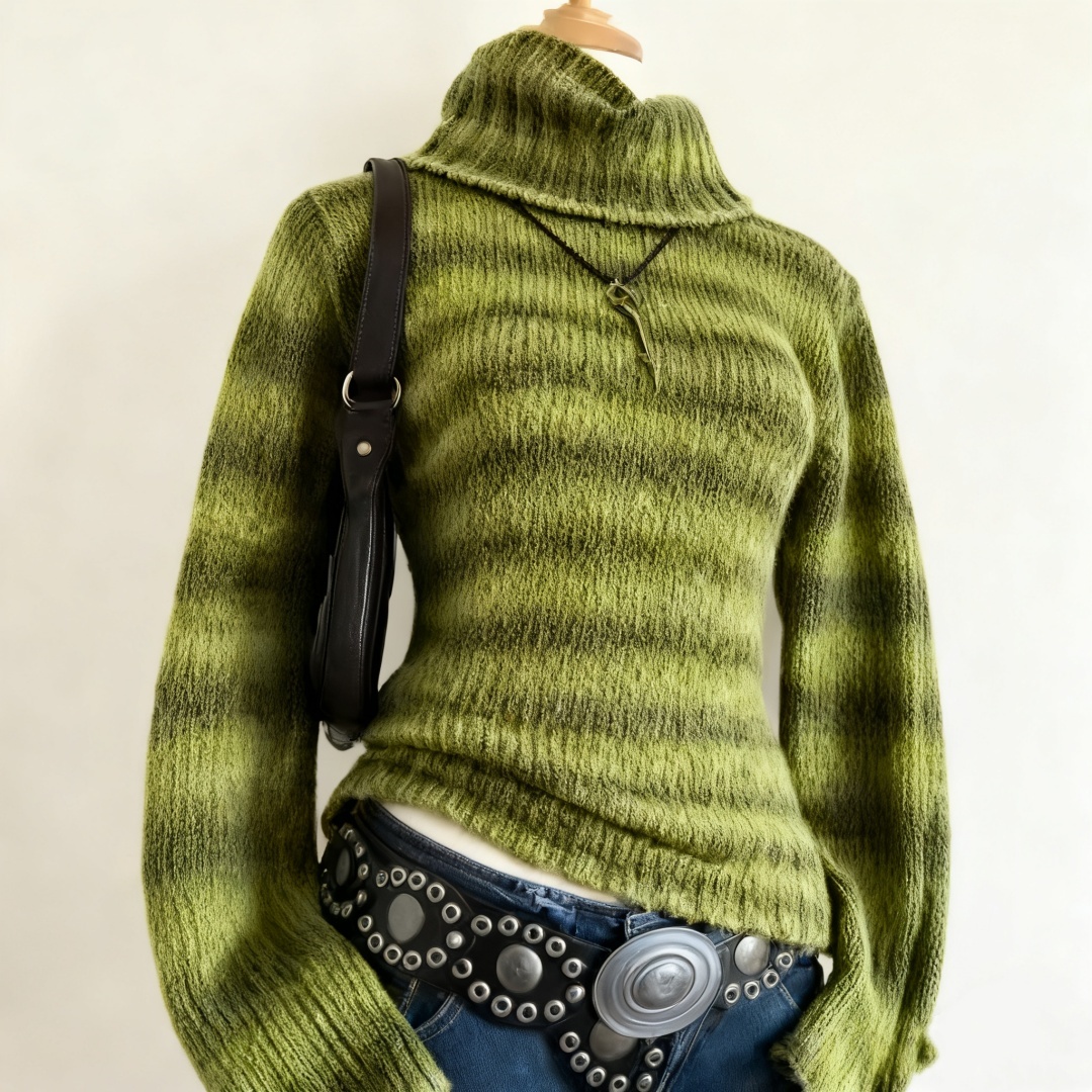 Retro Y2K Green Striped High N - Vintage Fashion Retro Outfit avaliação e preço