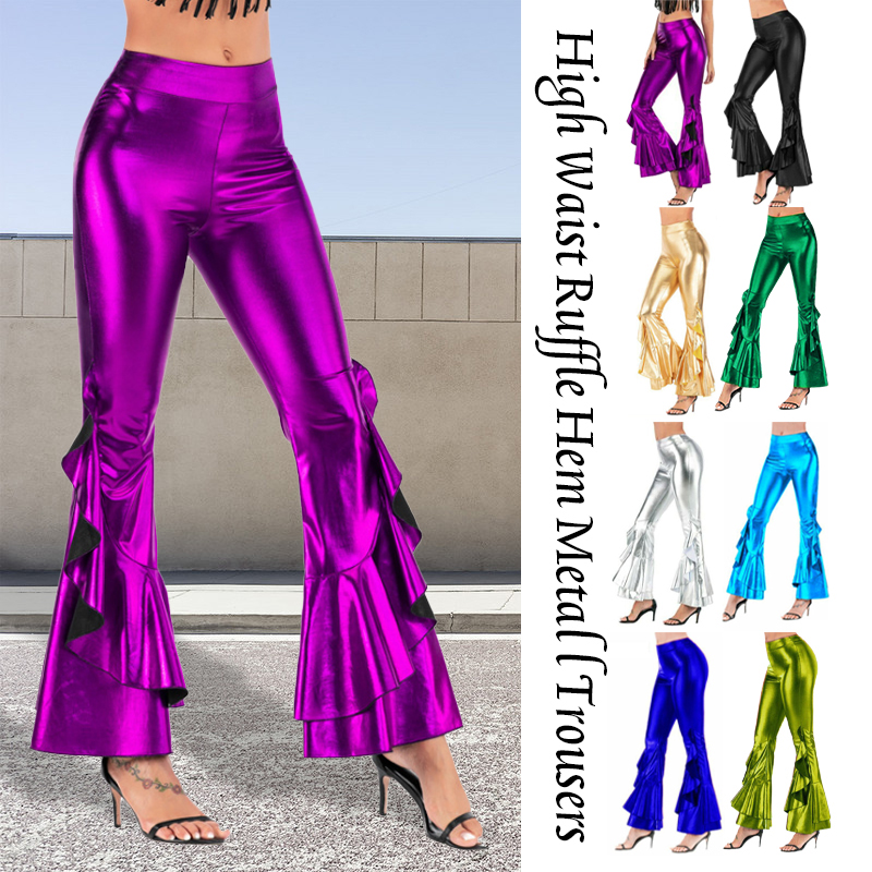 Women Shiny Flare Trousers Las - Wide Leg Trouser 70S avaliação e preço