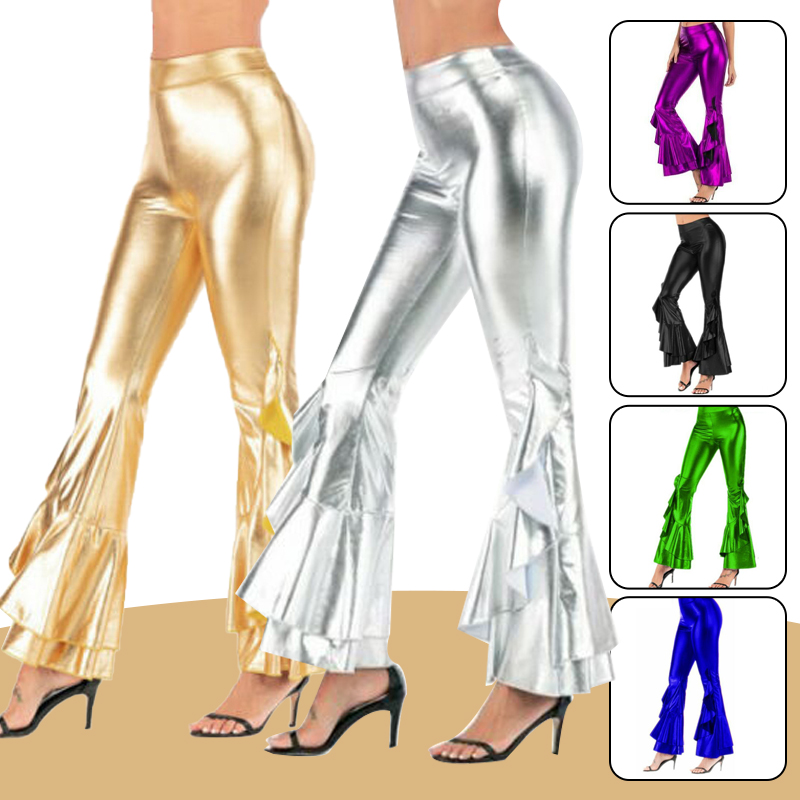 Women Shiny Flare Trousers Las - Wide Leg Trouser 70S avaliação e preço