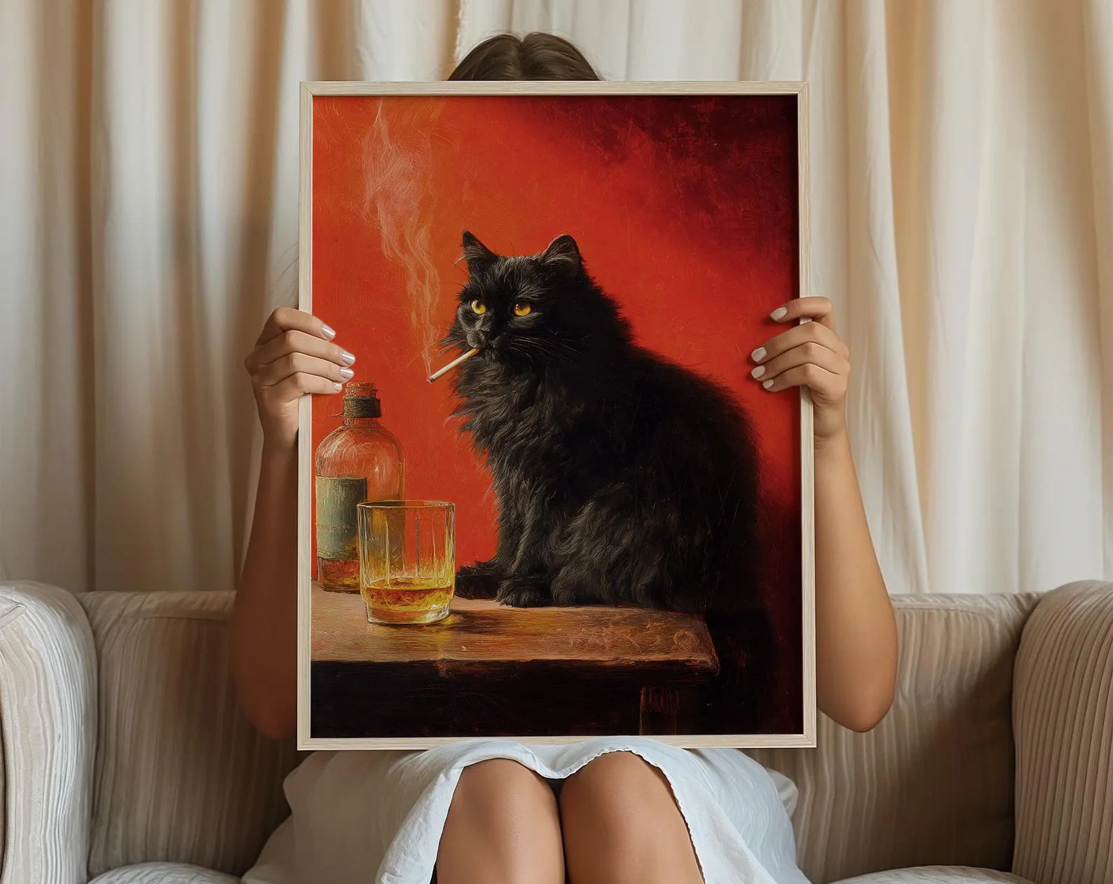Black Cat Smoking a Cigarette  - Vintage Fashion Wall Art avaliação e preço