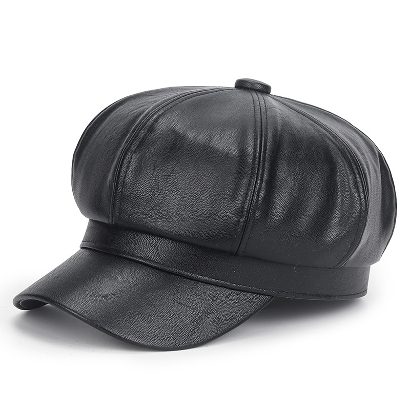 Winter Black PU Leather Hat fo - Vintage Fashion Hats avaliação e preço