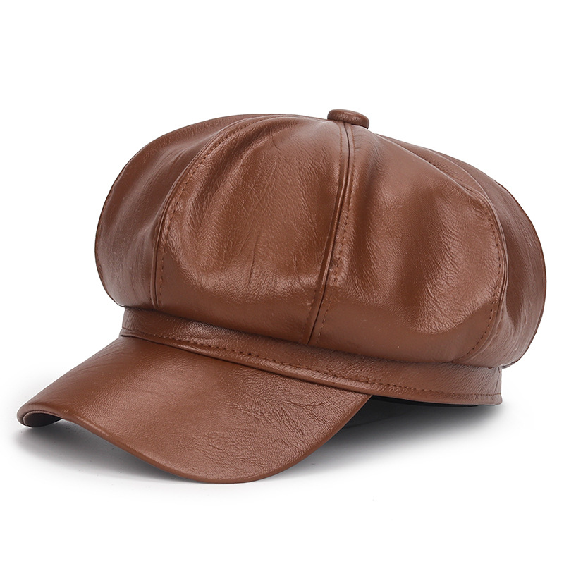 Winter Black PU Leather Hat fo - Vintage Fashion Hats avaliação e preço
