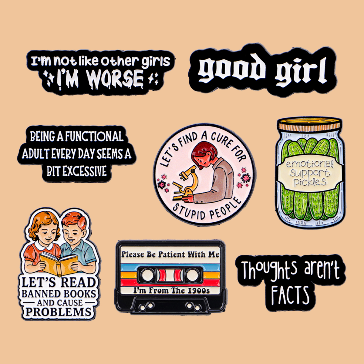 “Good Girl” Quotes Enamel Pin  - Vintage Fashion Quotes avaliação e preço