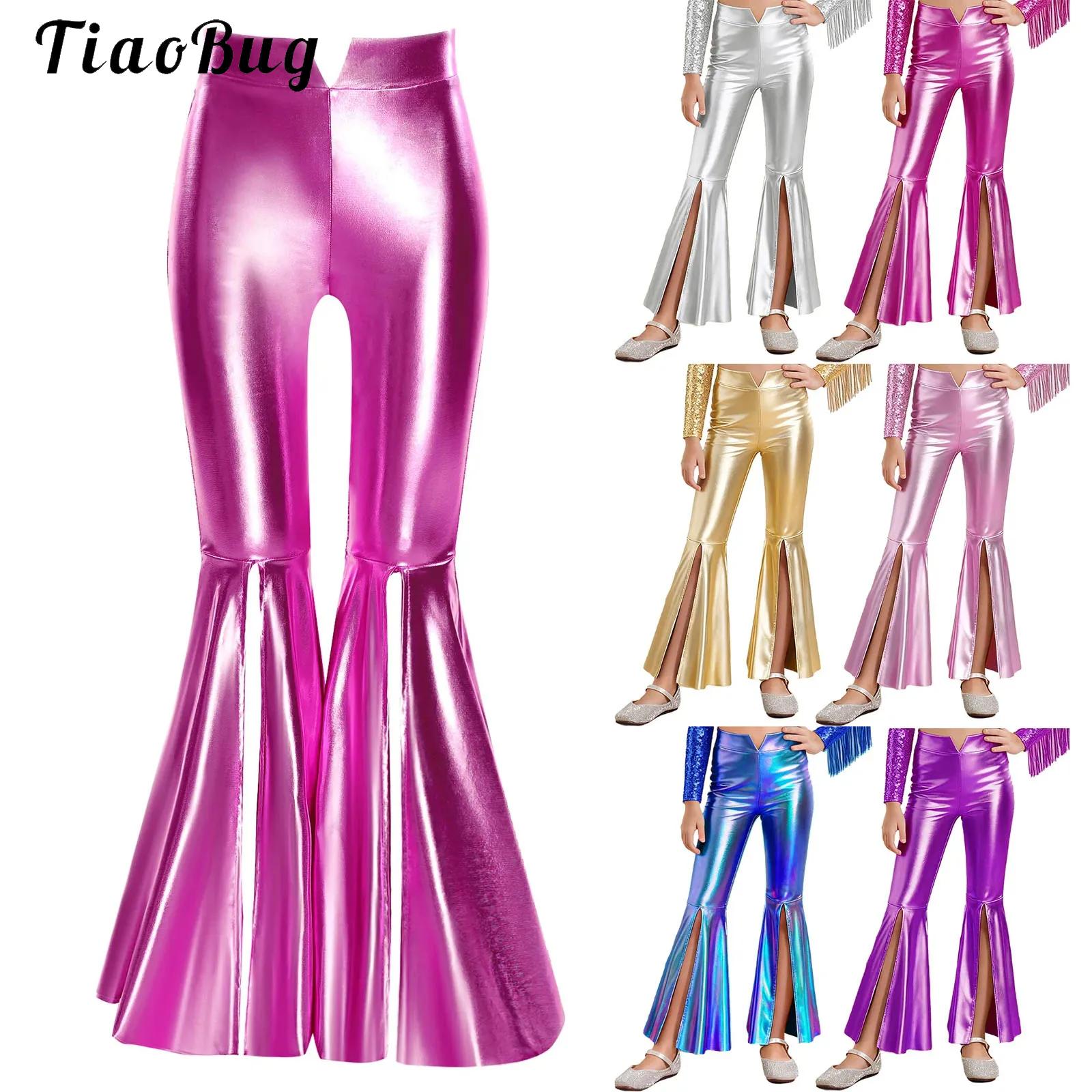 Girls Glossy Metallic Leggings - Wide Leg Trouser 70S avaliação e preço