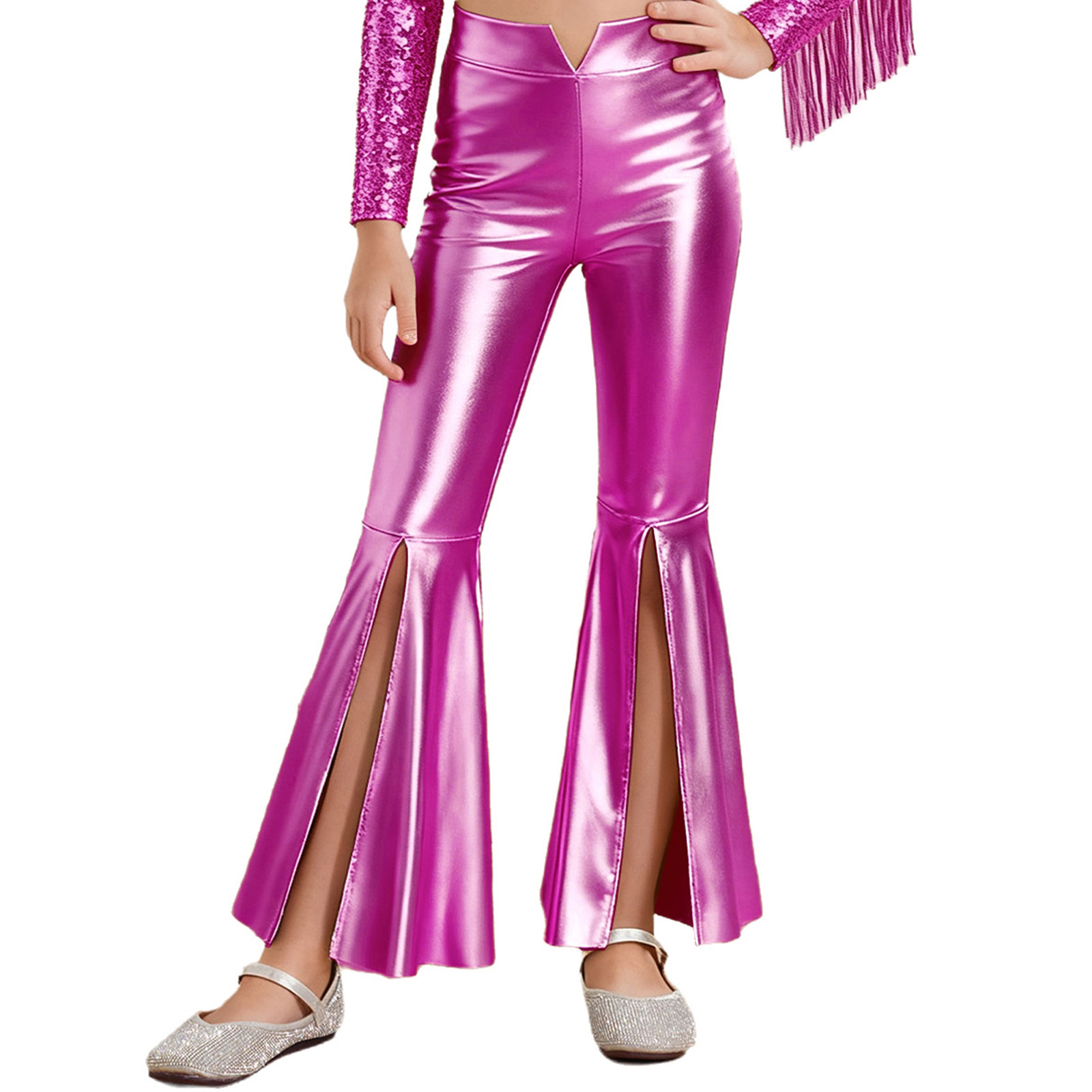 Girls Glossy Metallic Leggings - Wide Leg Trouser 70S avaliação e preço