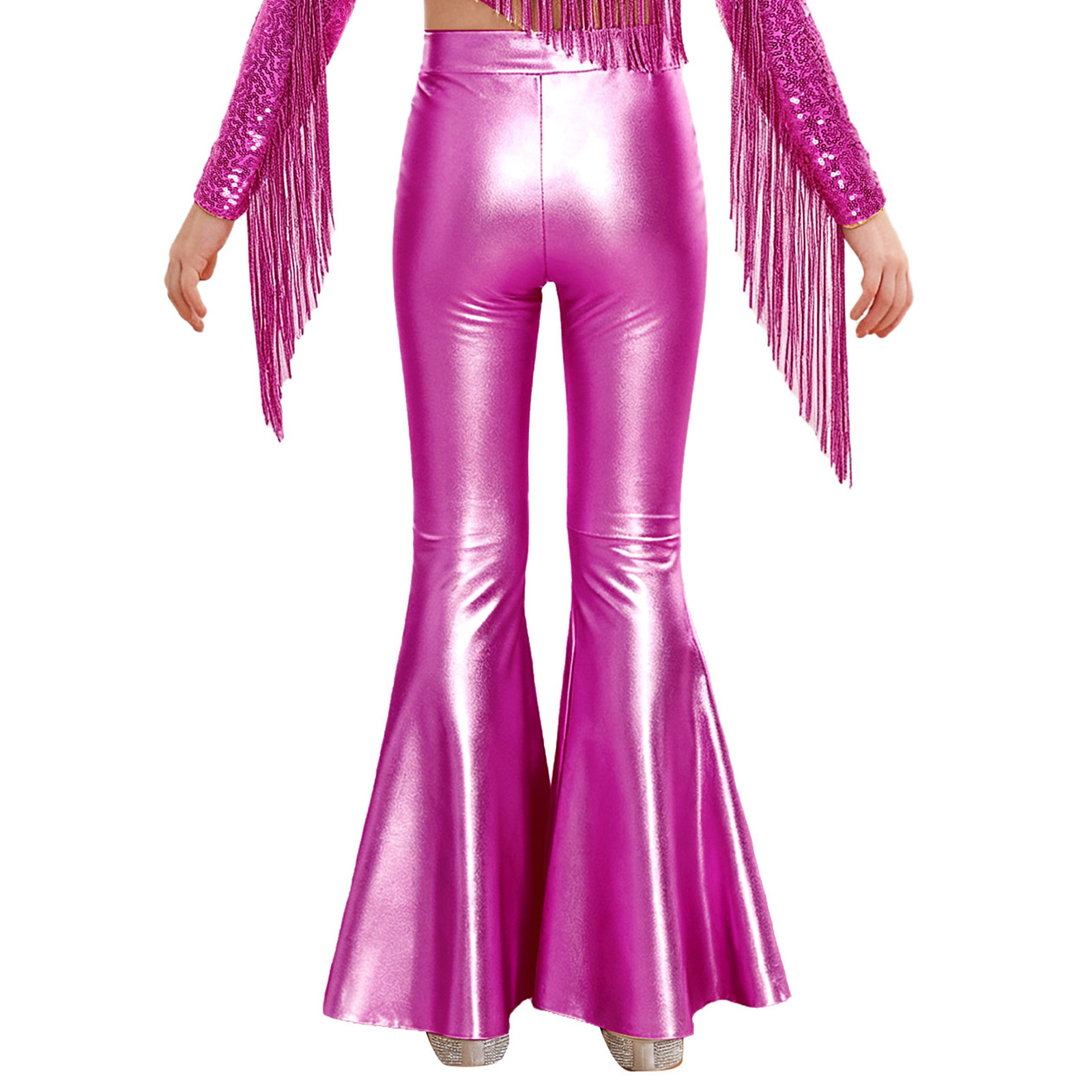Girls Glossy Metallic Leggings - Wide Leg Trouser 70S avaliação e preço