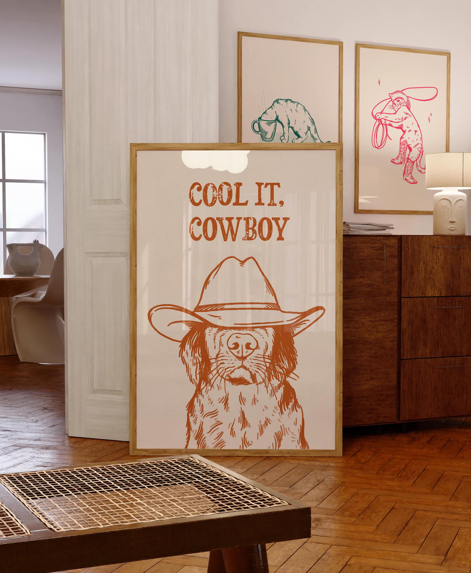 cool it cowboy art print retro - Vintage Fashion Wall Art avaliação e preço
