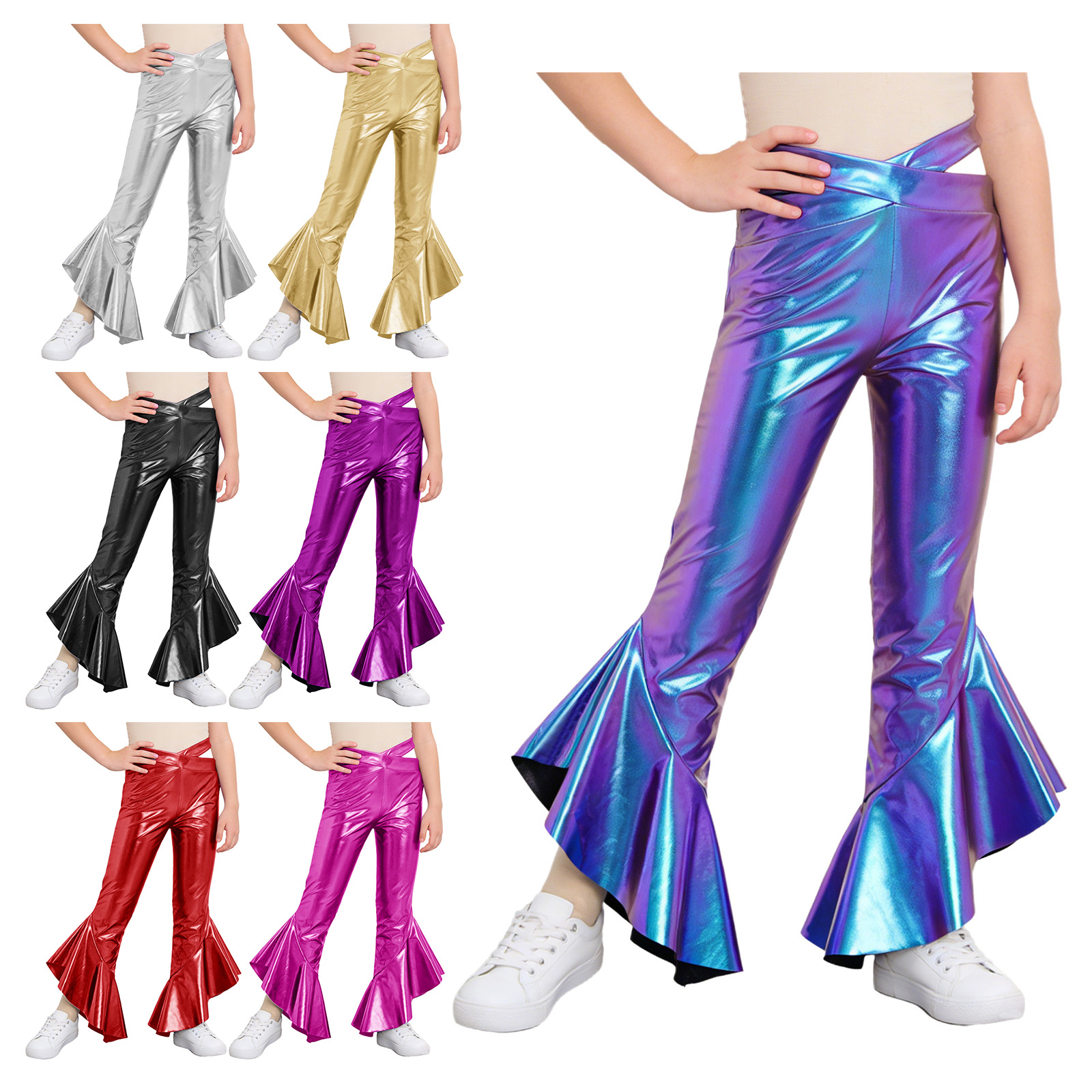 Kids Girls Shiny Flare Trouser - Wide Leg Trouser 70S avaliação e preço