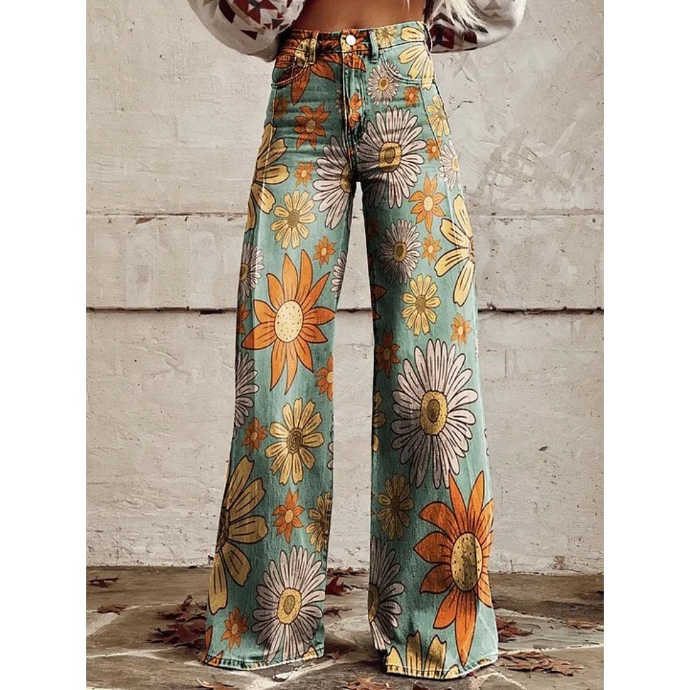 Women's Cute Retro Wave Daisy  - Wide Leg Trouser 70S avaliação e preço