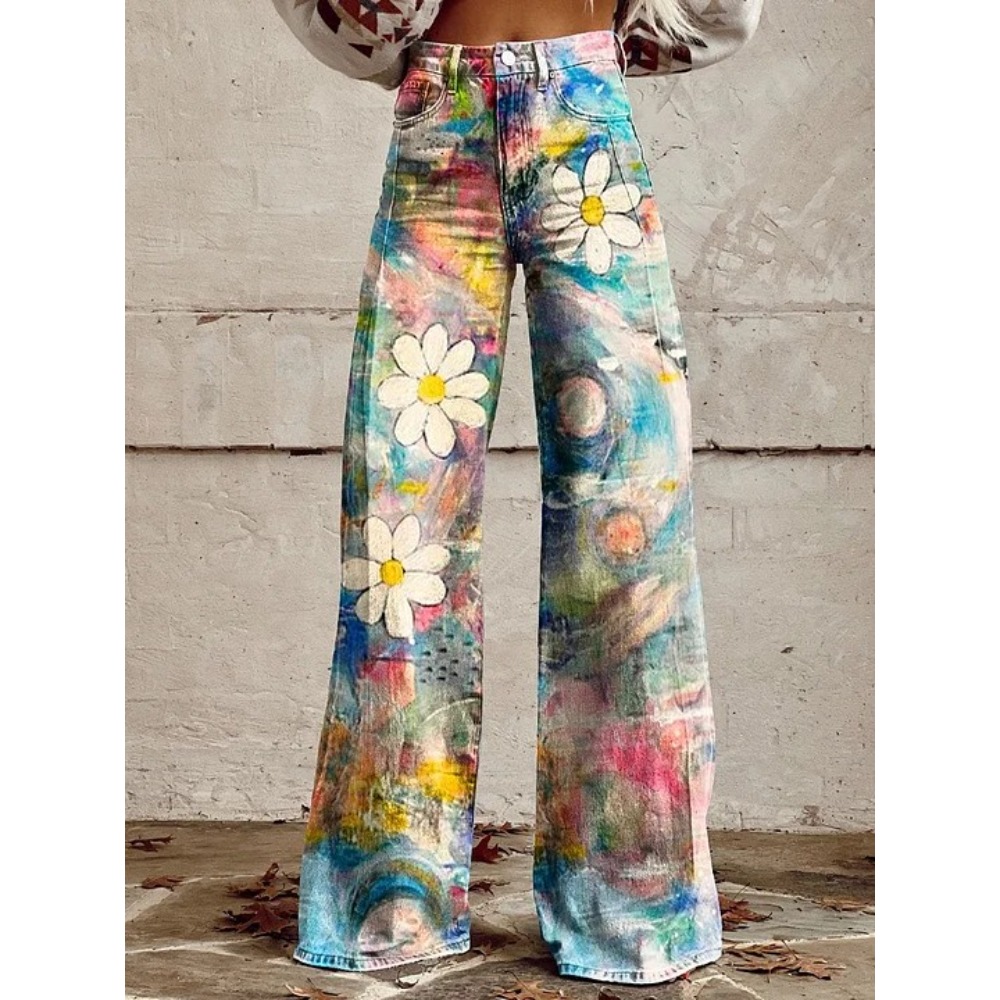 Women's Cute Retro Wave Daisy  - Wide Leg Trouser 70S avaliação e preço