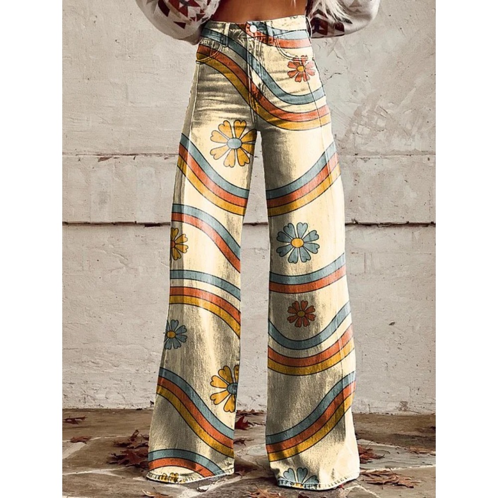 Women's Cute Retro Wave Daisy  - Wide Leg Trouser 70S avaliação e preço