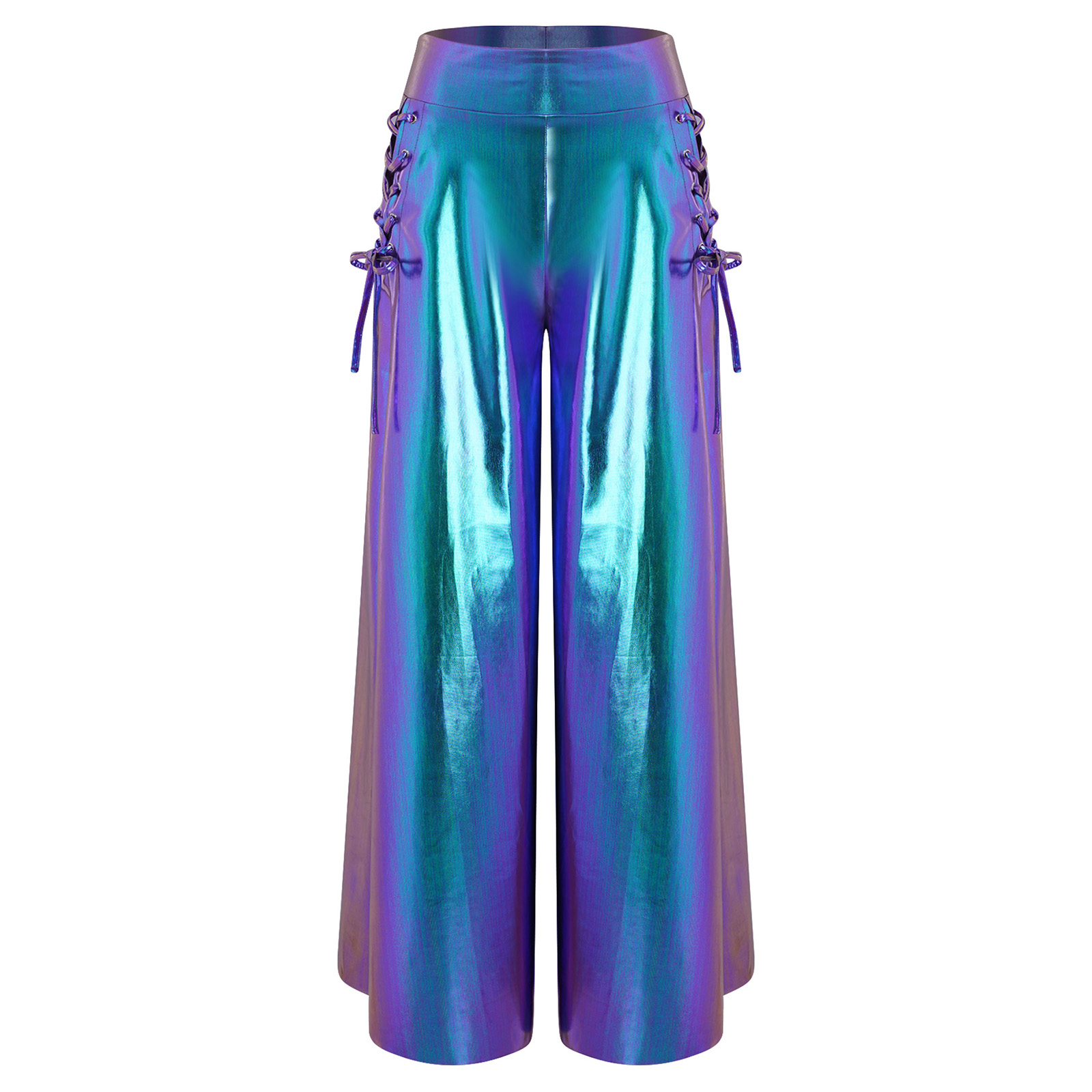 Women Fashion Metallic Shiny P - Wide Leg Trouser 70S avaliação e preço